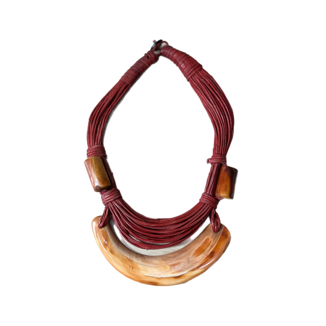 RED LEATHER  STRAND NECKLACE